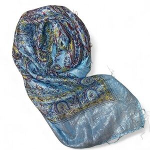 FASHION SCARF in Shimmery Aqua Paisley Print 38” Square